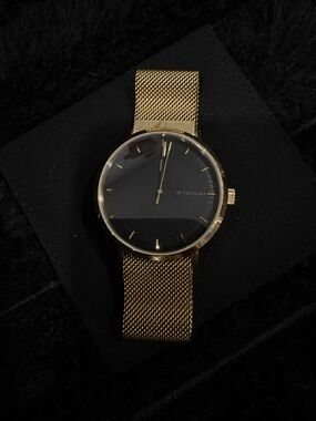 Gold Mesh Strap Men’s Watch with Black Dial